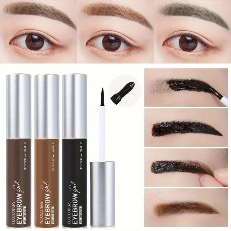 Eyebrow gel tint kit in multiple colors with step-by-step application and finished brows