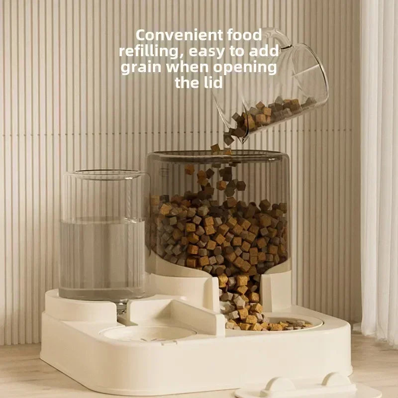 1EE 1Automatic Cat Feeder & Water Fountain Set - Food Grade Plastic - for Cats & Dogs - Gravity Feed Design