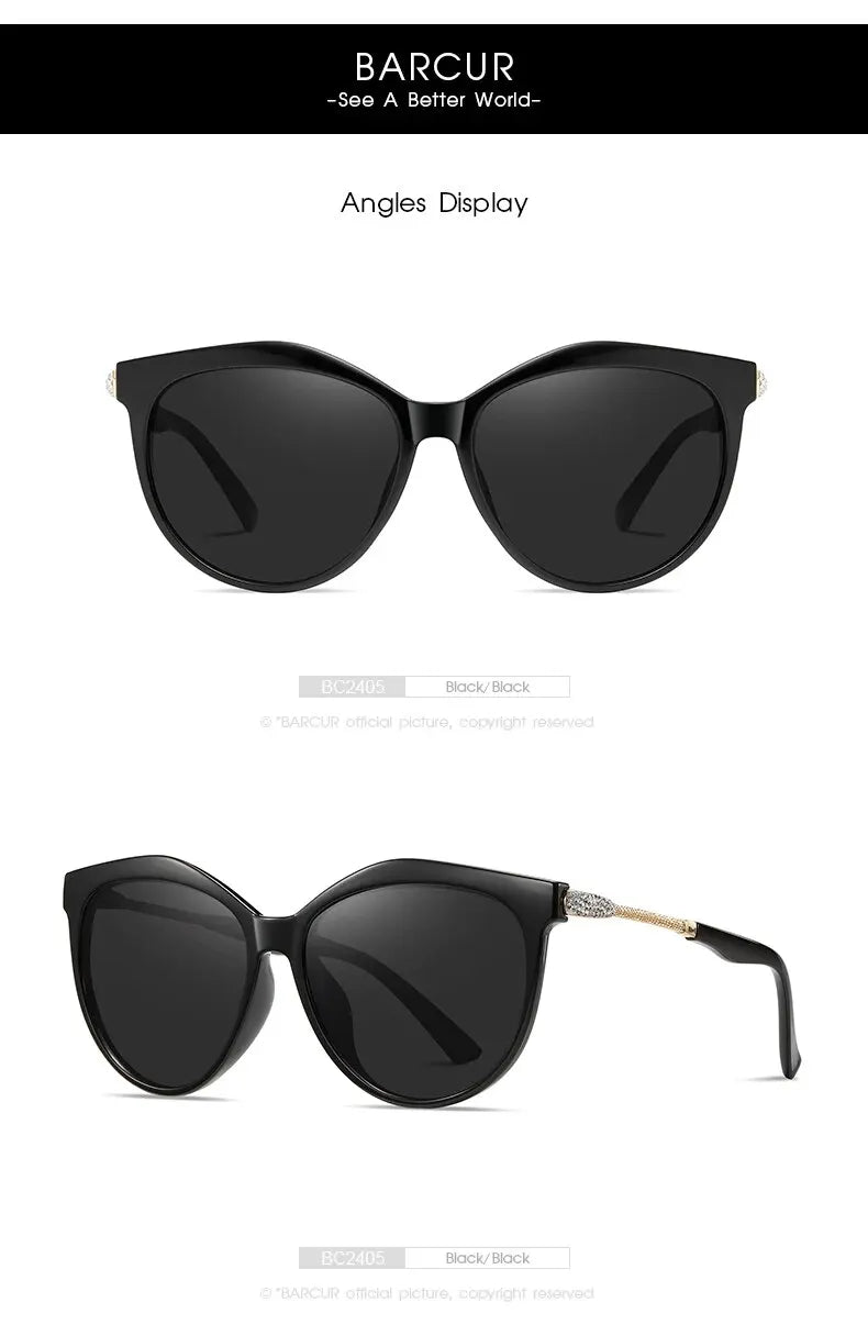 BARCUR Polarized Cat Eye Sunglasses Women Gradient Round Sun Glasses for Women Oculos Lunette De Soleil Femme