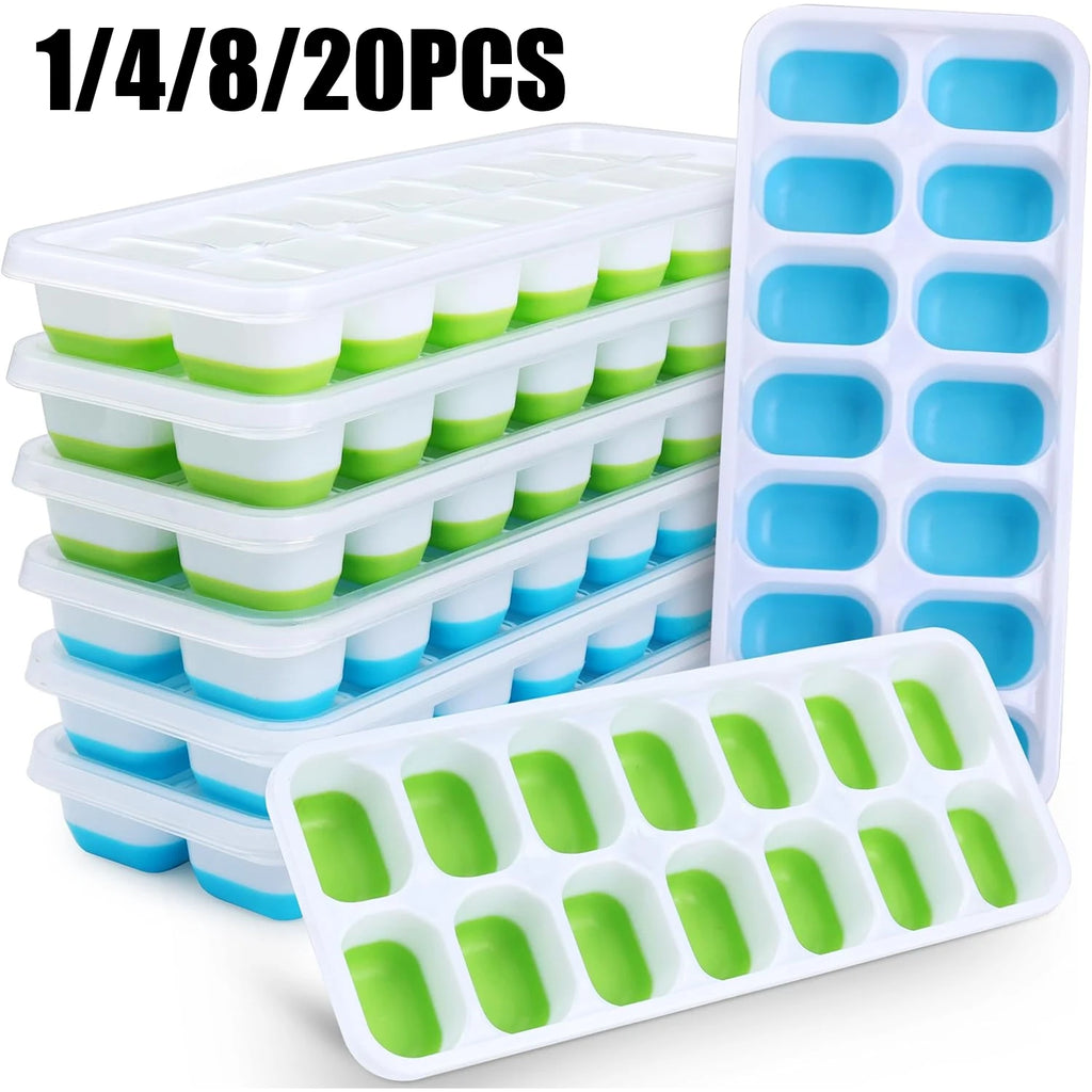 Silicone Ice Cube Mold Trays Reusable Ice Tray with Lid 14 Cube Easy Release Whiskey Cocktail Freezer Container