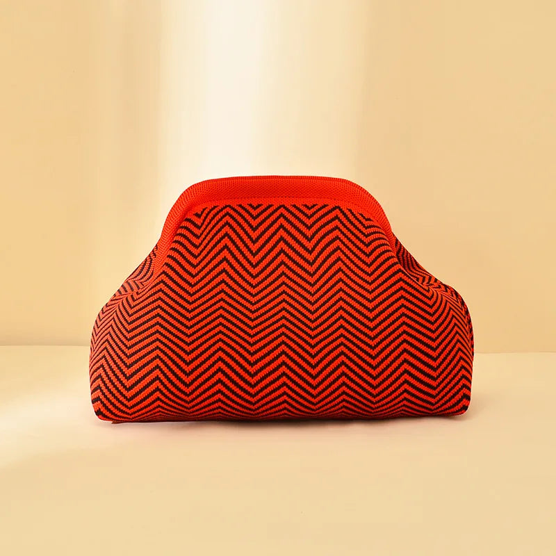 Striped Beach Bag Cloud Knitted Fashion Commuter All-Match Makeup Bag Weave Cross-Border Style Polyester Pillow-Shaped Bag