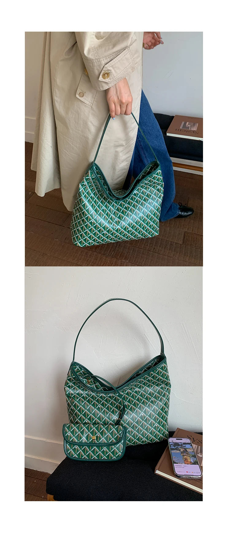 Large Capacity Women's Shoulder Bag Fashionable Commuter Tote Bag Soft PU Leather Printed Geometric Pattern Autumn New Arrival