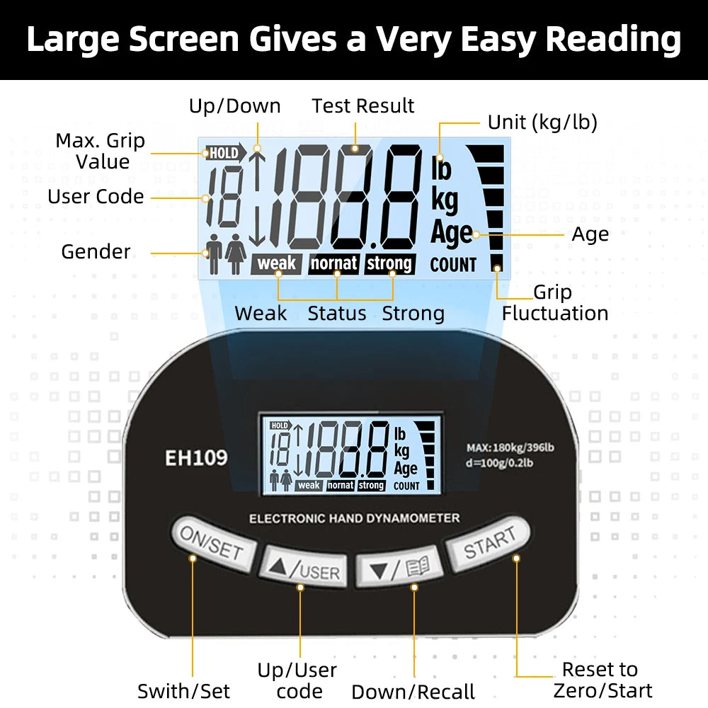 NEW Grip Strength Tester 265Lbs/120Kg Digital Hand Dynamometer Grip Strength Meter USB LCD Screen Hand Grip Dynamometer
