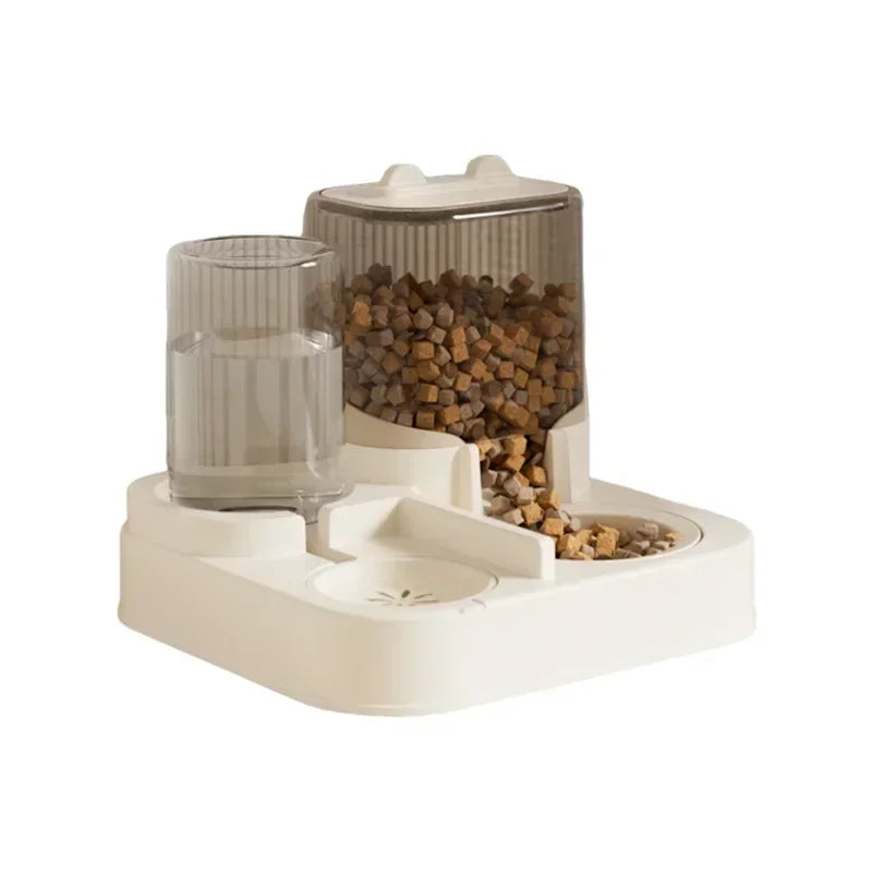 1EE 1Automatic Cat Feeder & Water Fountain Set - Food Grade Plastic - for Cats & Dogs - Gravity Feed Design