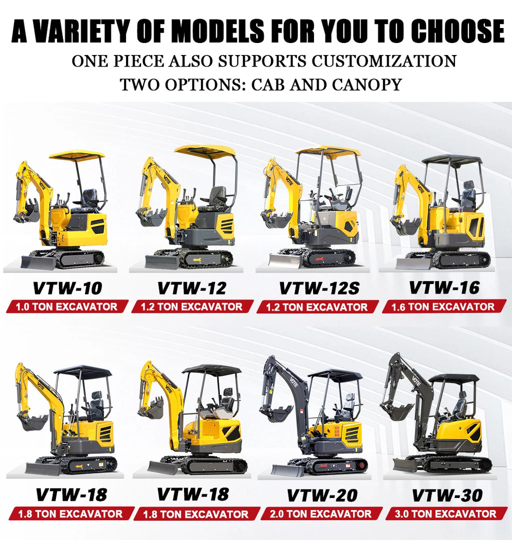 Best selling 1 ton 1.2 ton 1.6 ton 2 ton mini excavator multi functional hydraulic crawler customizable  gardening applications