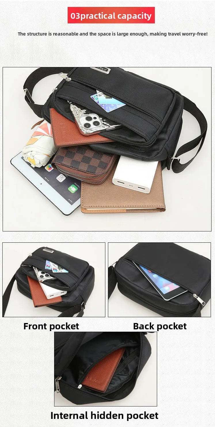 Casual Unisex Crossbody Bag Large Capacity Multi-layer Business Handling Bag Soft Nylon Material Zipper Closure Leisure Trave...