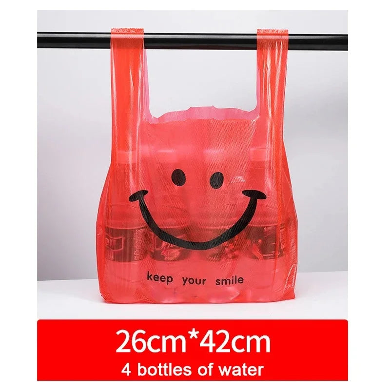 200-50Pcs Plastic Shopping Bags with Handle  3 Sizes Supermarket Shopping Convenient Reusable Bag Kitchen Storage Plastic Bag