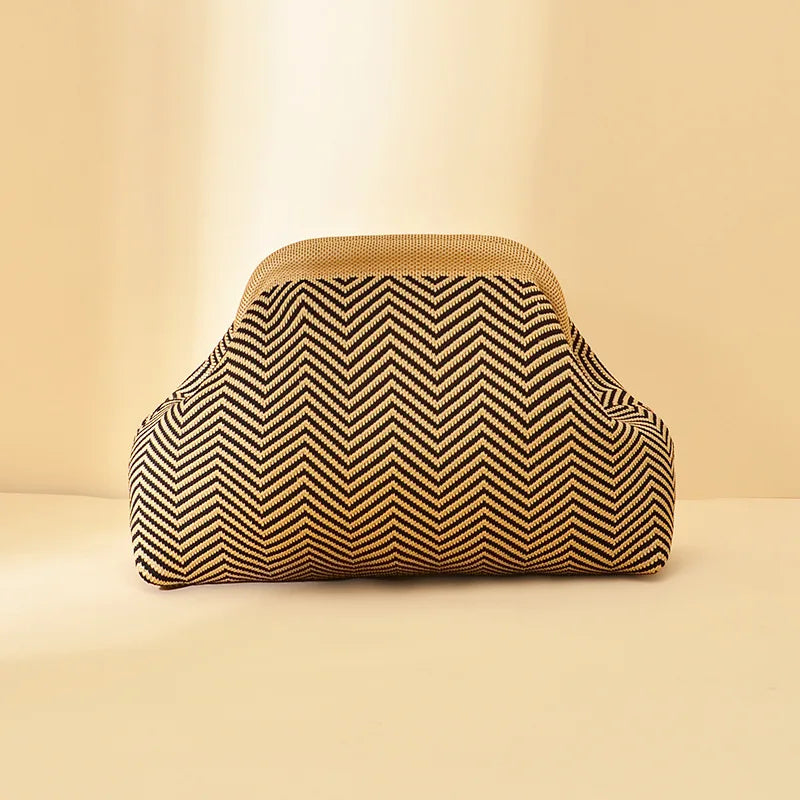 Striped Beach Bag Cloud Knitted Fashion Commuter All-Match Makeup Bag Weave Cross-Border Style Polyester Pillow-Shaped Bag