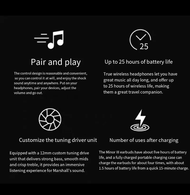 Marshall MINOR III 100%Original Earphones Wireless Bluetooth 5.1 Headphones Sports Denoise Hi-Fi Bass Subwoofer Music Headset