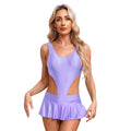 Maillot Bain Brillant Bodysuit Mini Jupe Femme