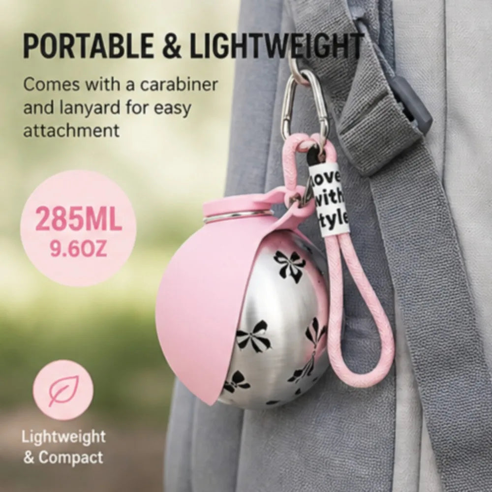 Foldable Stainless Steel Pet Water Bottle Spherical Design Portable Bowl for Small Pets Outdoor Daily Feeding and Drinking