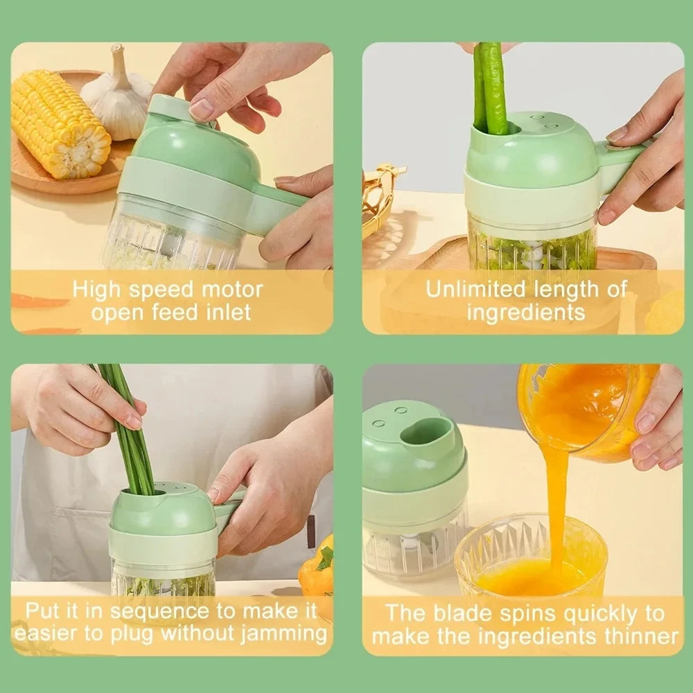 4 in 1 Handheld Electric Vegetable Cutter Wireless Food Processor Vegetable Slicer Set Pepper Garlic Mash Minced Cooking Gadgets
