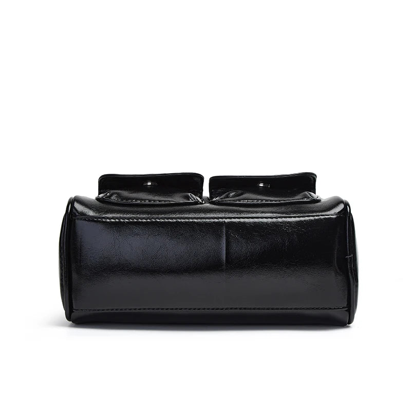 New women's bag fashion niche oil wax leather bowling bag multi-pocket armpit bag commuting handbag single shoulder bag