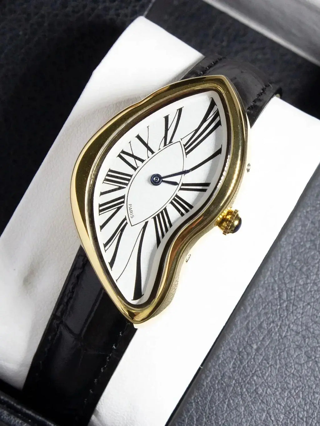 Luxury Quartz Men's Watch Vintage Cash Creative Melting Twisted Watches For Men Irregular Case Leather Y2K ins style niche watch