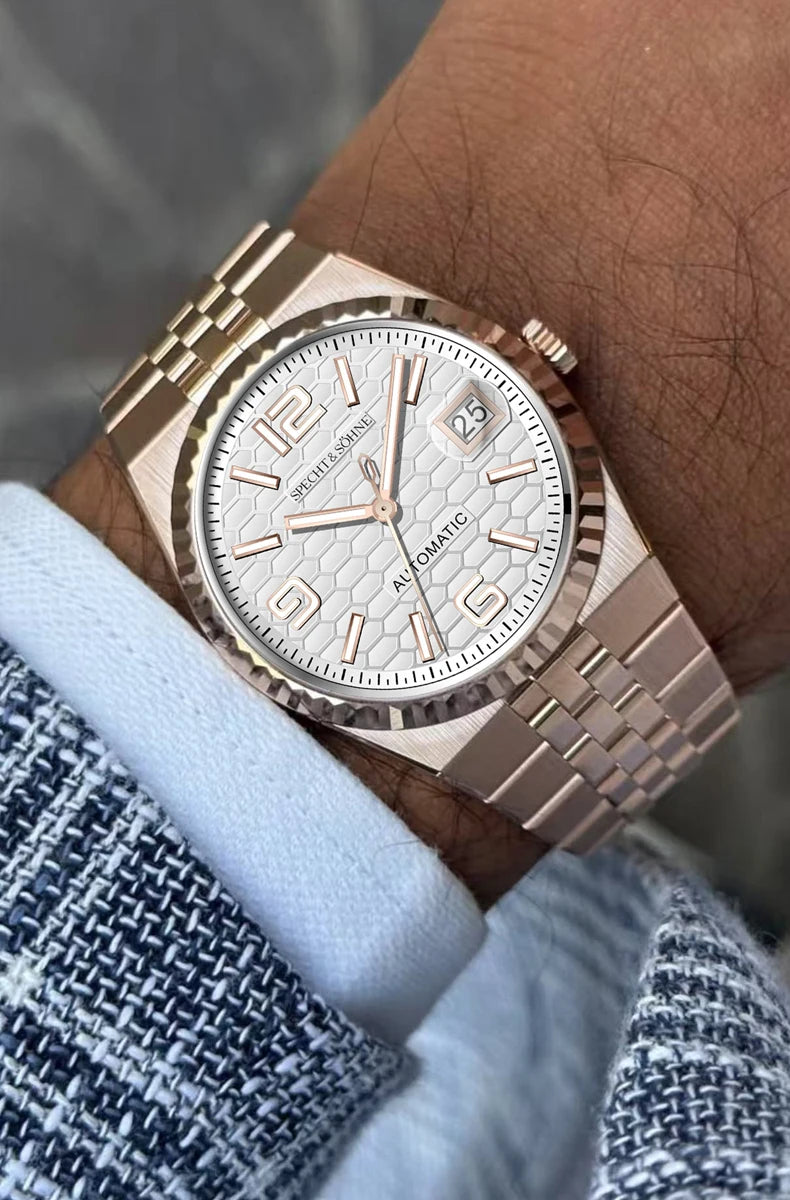 New Specht & Söhne Men's Watches Japan 8215 Automatic Mechanical Watch Rose Gold Stainless Steel Sapphire Crystal Waterproof