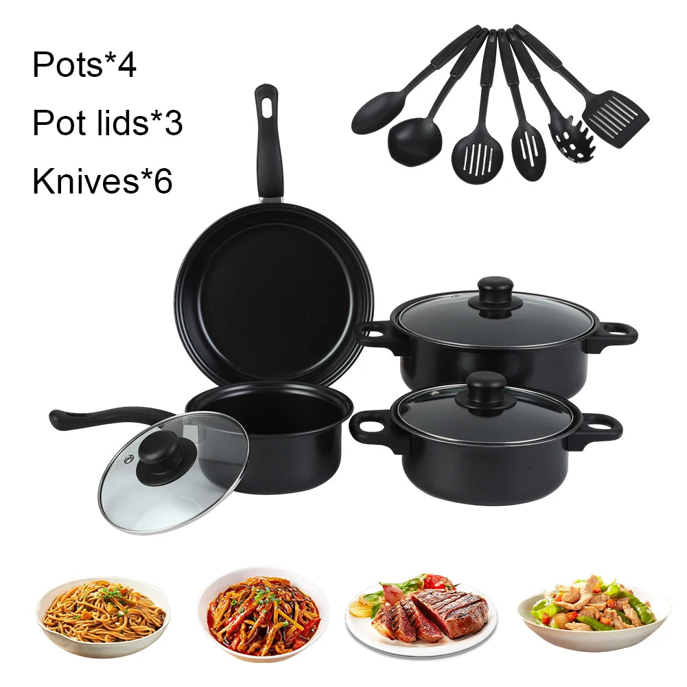 12-Piece Non-Stick Cookware Set Cooking Pot with Lid Milk Pot Maifan Stone Frying Pan Stackable Pot Set for All Types of Cooker