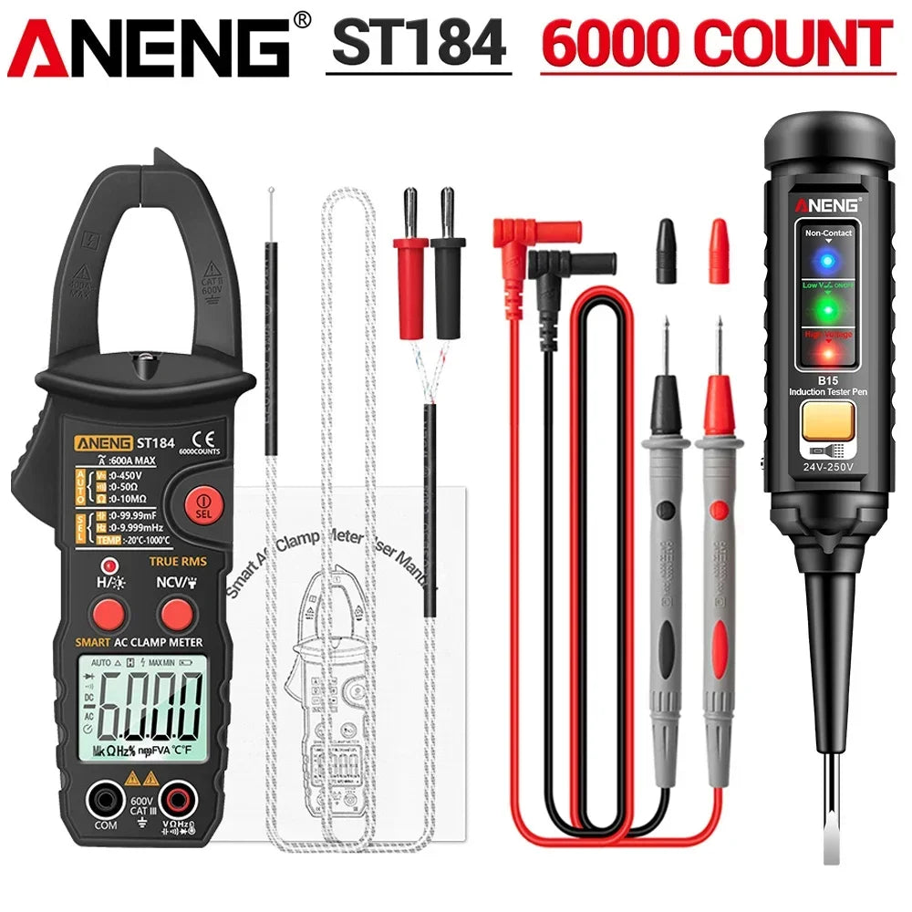 ANENG ST184 Digital Multimeter Clamp Meter True RMS Voltage Current Ohm Test+B15 Induction Tester Pen Electrician Detection Tool