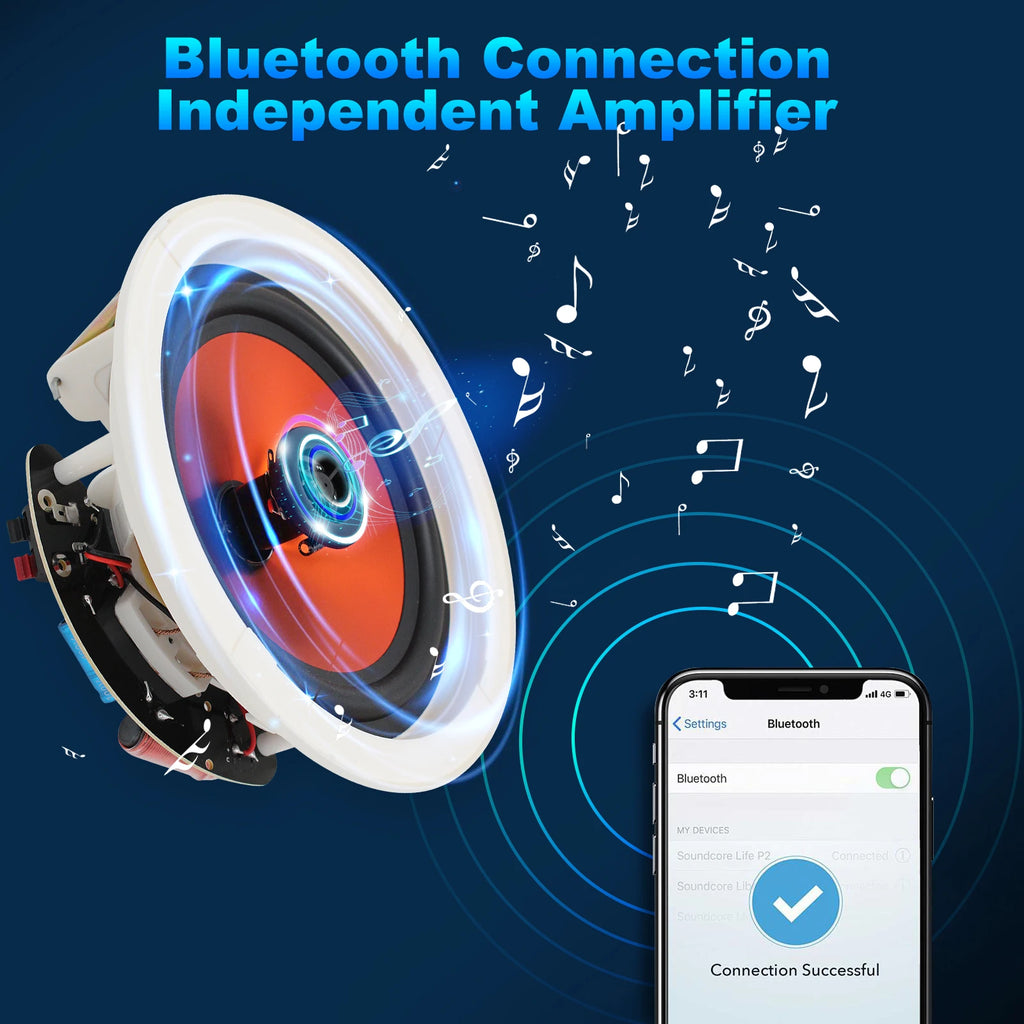 STUDIOFINIX 6.5" 4PCS 600W Premium Waterproof Bluetooth Ceiling Speakers - Wired Home Recessed Set for Indoor Kitchen Bedroom