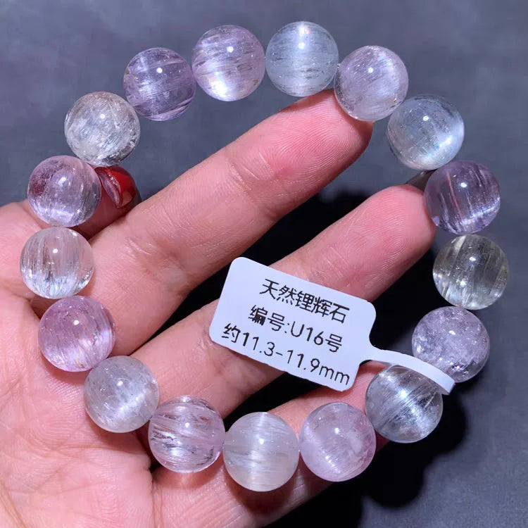 Natural Purple Kunzite Clear Round Beads Bracelet Jewelry Women Men Colorful Kunzite Bracelet Cat Eye Women Men AAAAAA