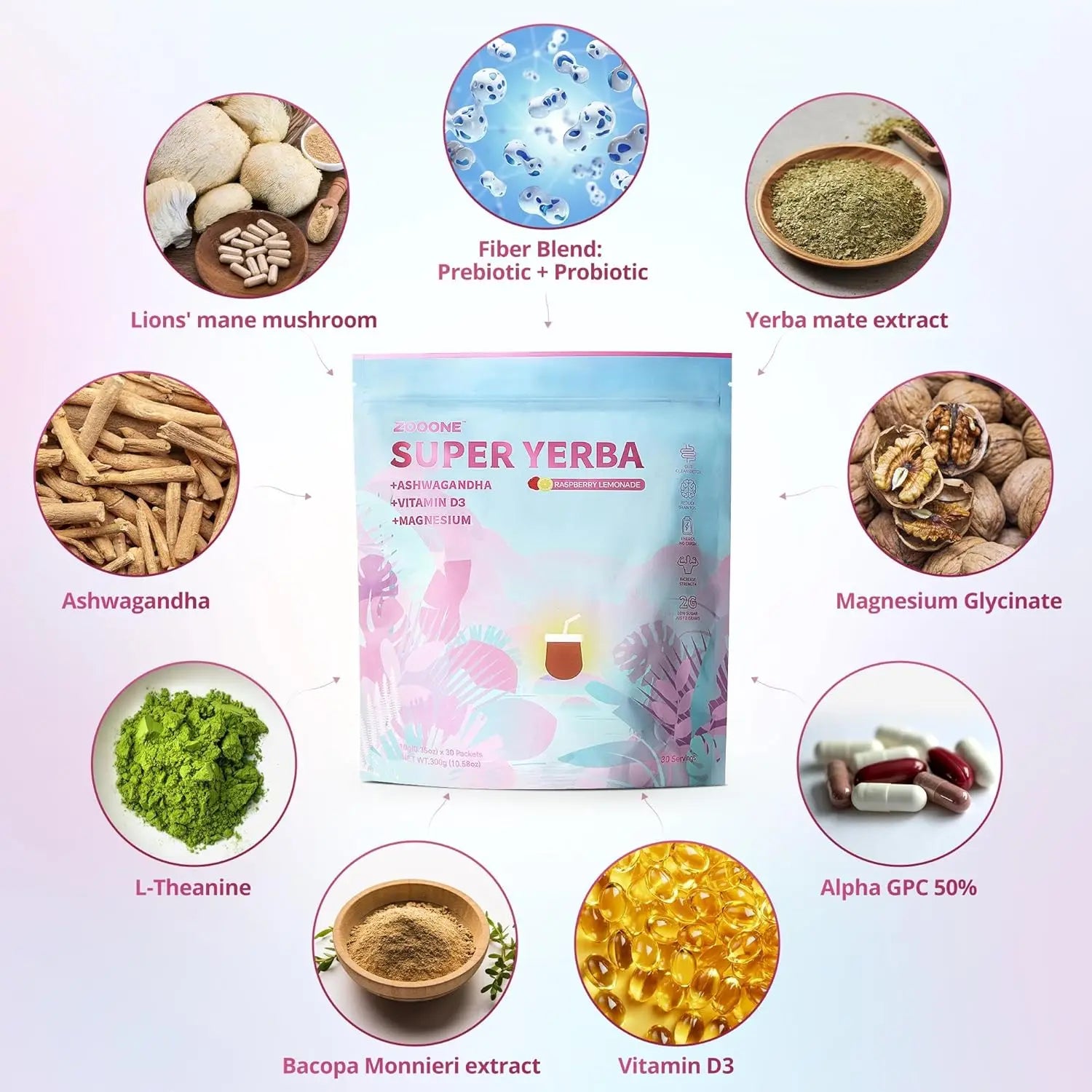 JP Super Yerba Mate Instant Powder - Raspberry Lemonade Flavor | 30 Servings Clean Energy & Focus Boost | Gut Support