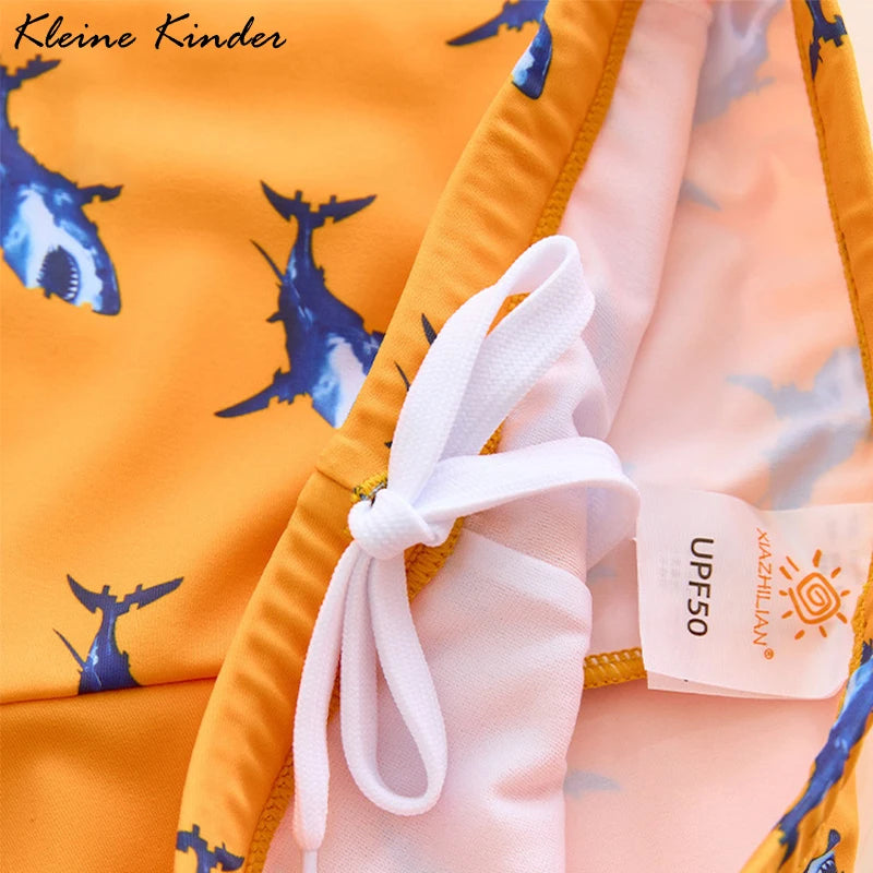 Children's Swimsuit Orange Long Sleeve Rash Guard Kids UPF50 UV Protection Boy's Beach Clothes Shark Swimming Bathing Suit Kids