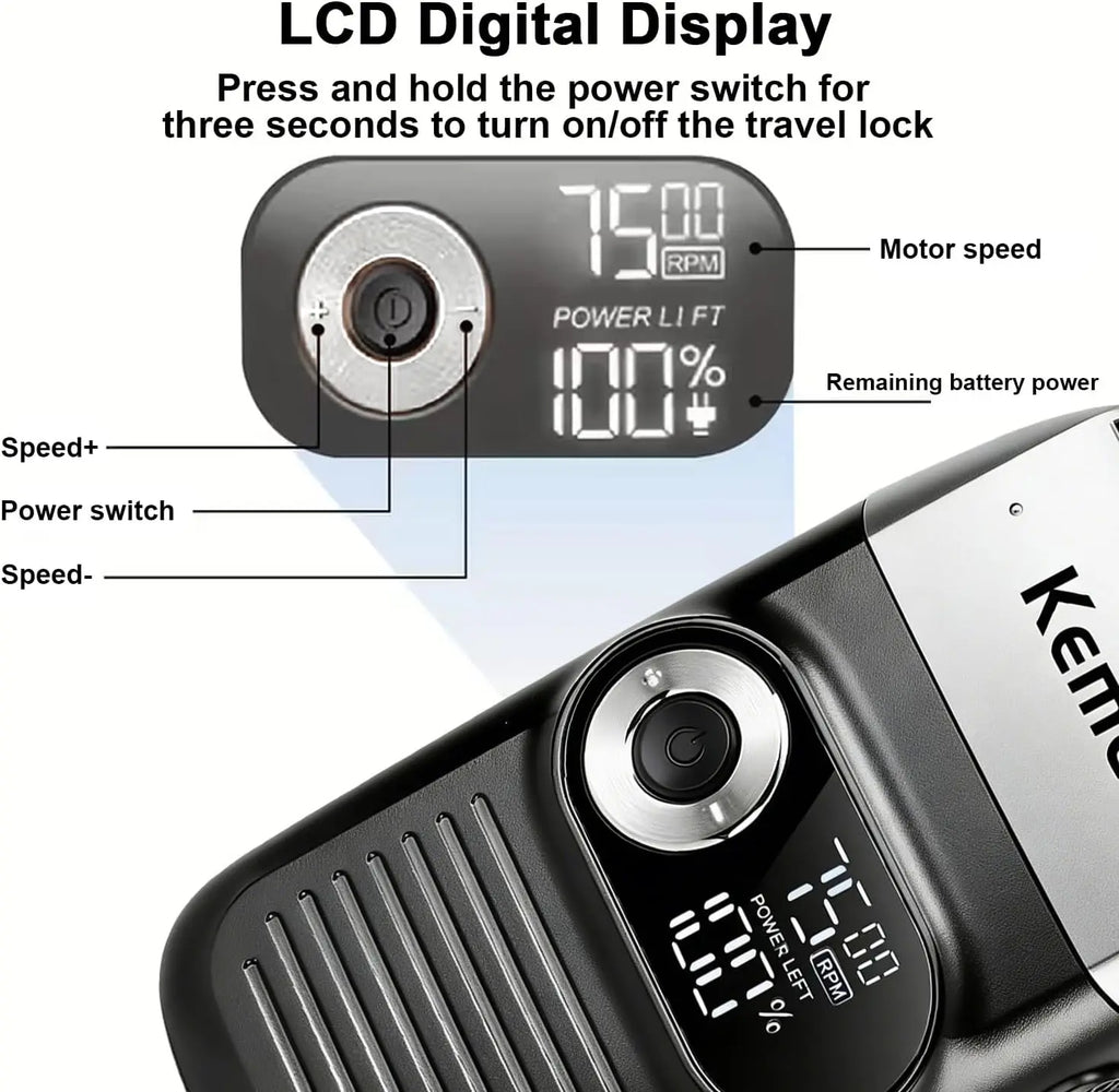 Kemei KM-2026 Original Electric Shaver Rechargeable Powerful Floating Razor Balds Head Shaving Machine for Men