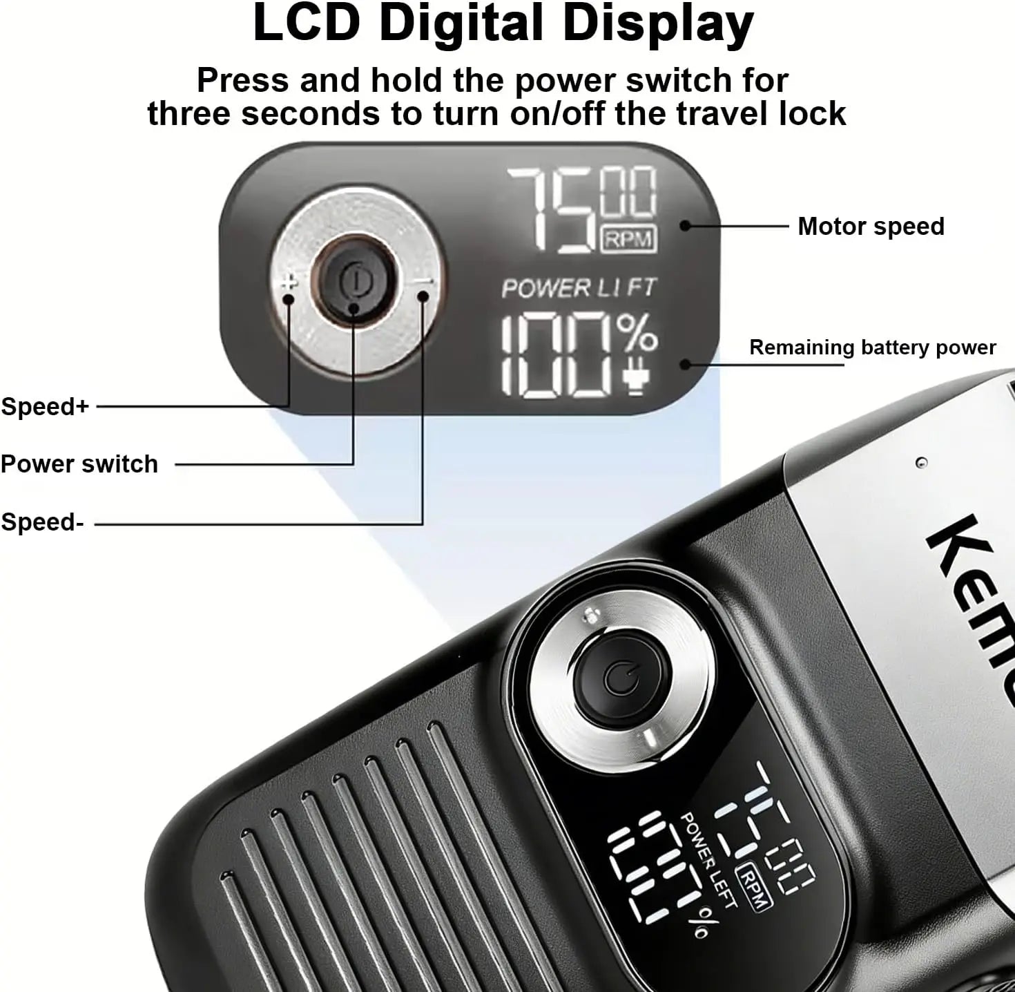 Kemei KM-2026 Original Electric Shaver Rechargeable Powerful Floating Razor Balds Head Shaving Machine for Men