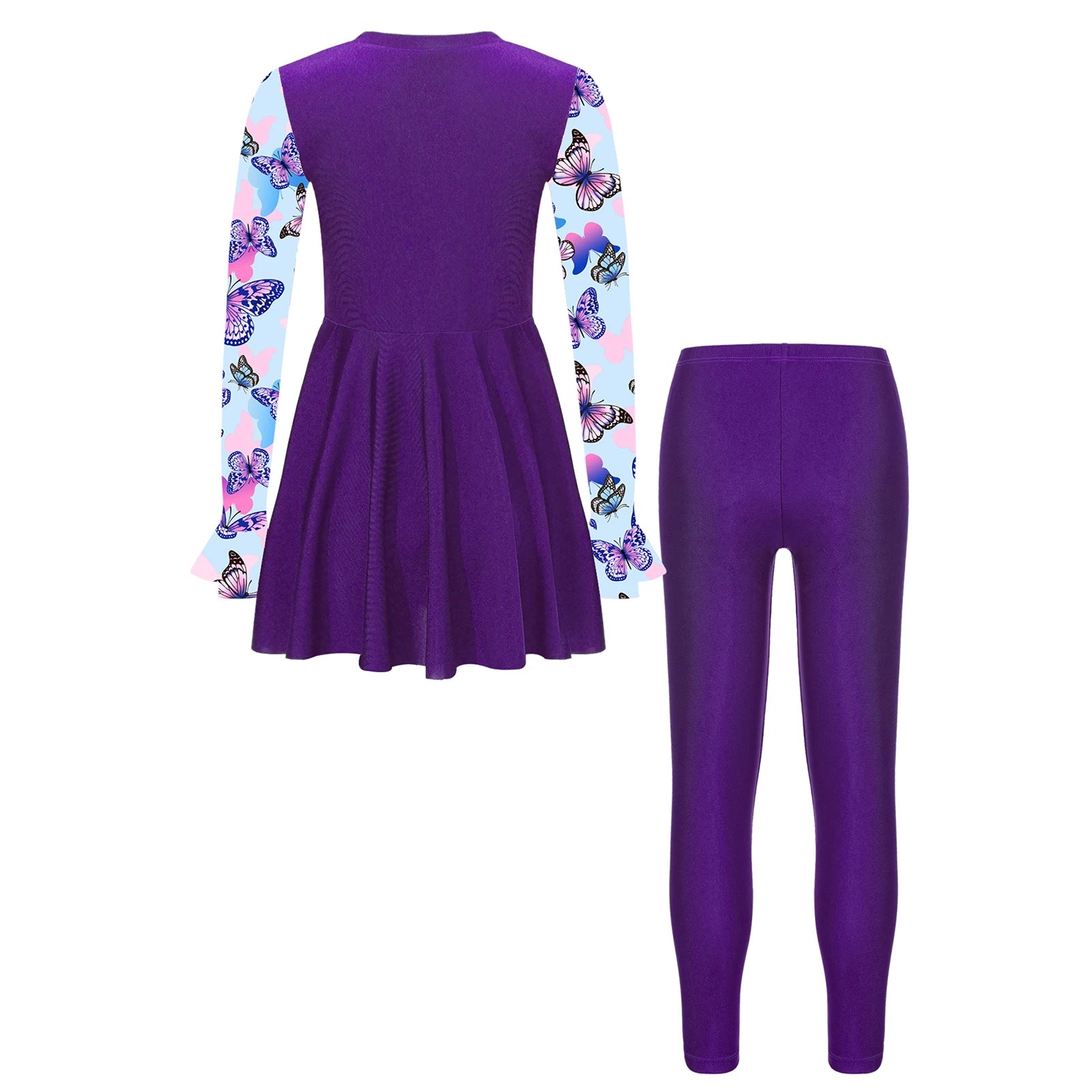 Girls Swimsuits 2 Piece Rash Guard Set UPF 50 Sun Protection Long Sleeve Swim Dress with Leggings Kids Full Body Cover Beachwear