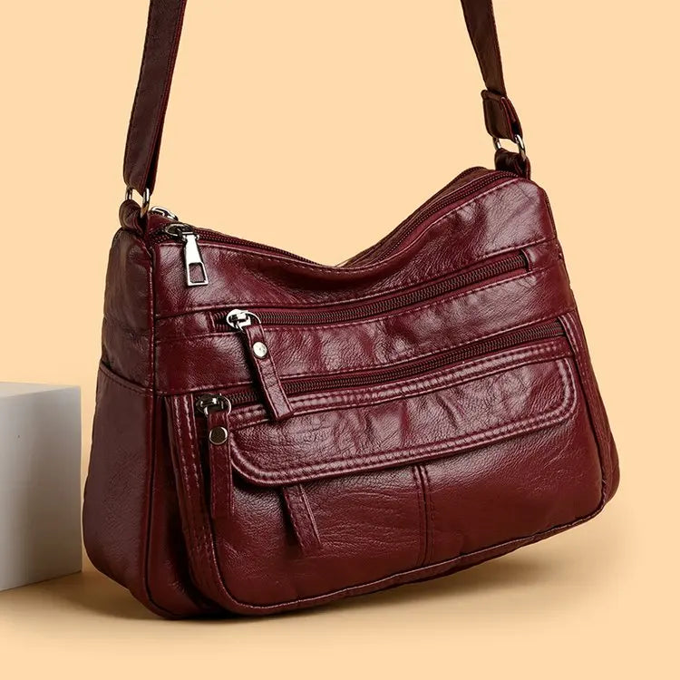 Large Capacity Soft Leather Shoulder Bag Casual Crossbody Bag for Middle-Aged Women 2025 New Style Versatile Mom Bag