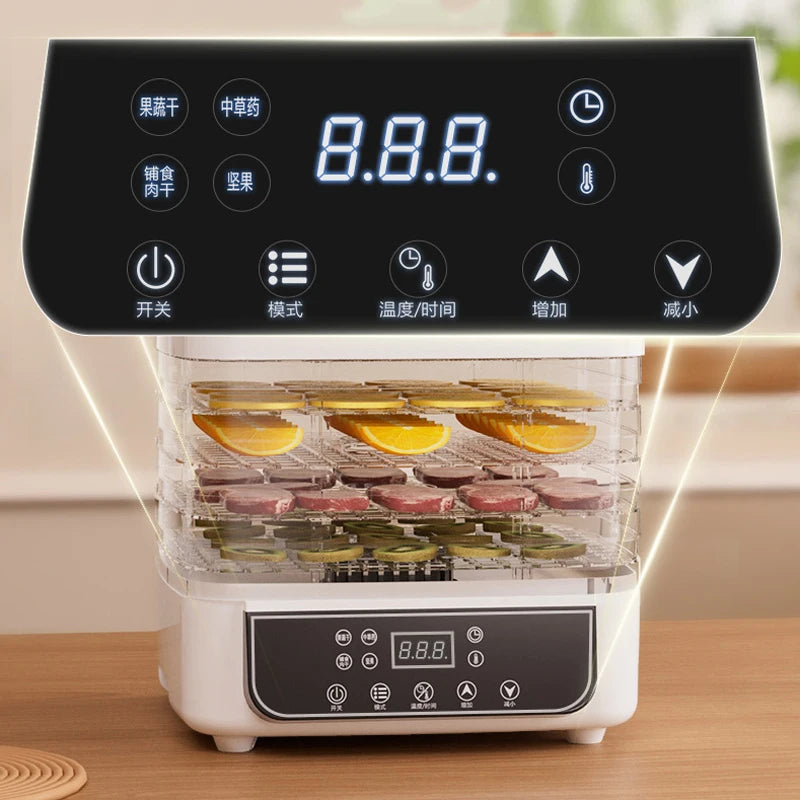 DMWD Dried Food Dehydrator Herb Fruit Vegetable Dehydration Drying Machine Smart Timing 5 Trays Pet Snacks Meat Hot Air Dryer EU