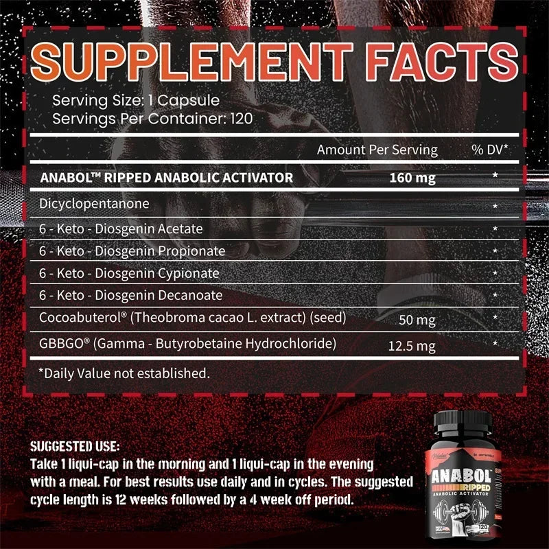 Anabol Ripped Supplement - Helps Build Lean, Firm, High-quality Muscle, Promoting Muscle Growth, Recovery & Strength Enhancement