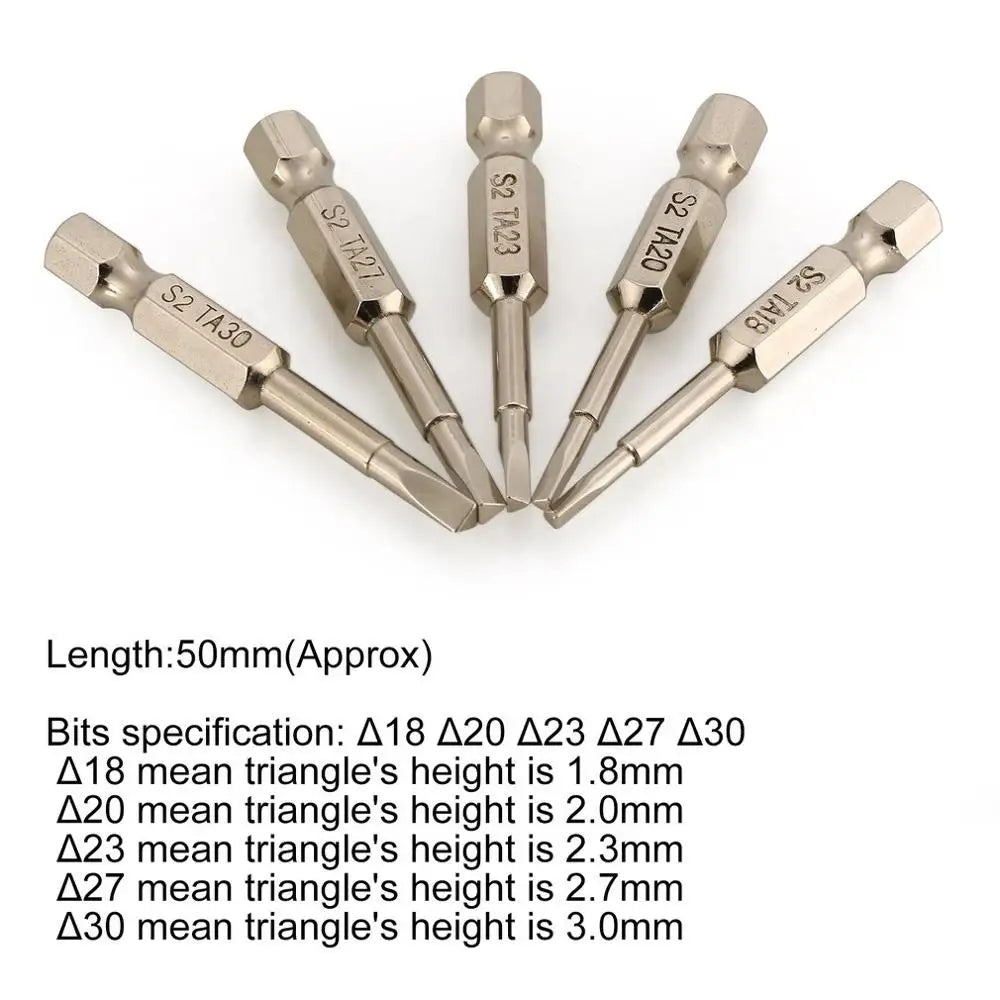 5Pcs/lot S2 Steel Magnetic Triangle Head Screwdriver Bits 50mm 1/4 Hex Shank Nozzle Pneumatic Screwdriver Electric Head