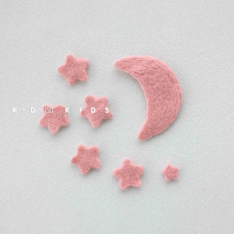 7pcs Wool Felt Stars and Moon Newborn Photography Props Background Mini Accessories Atmospheric Moon and Stars Baby Shoot Props