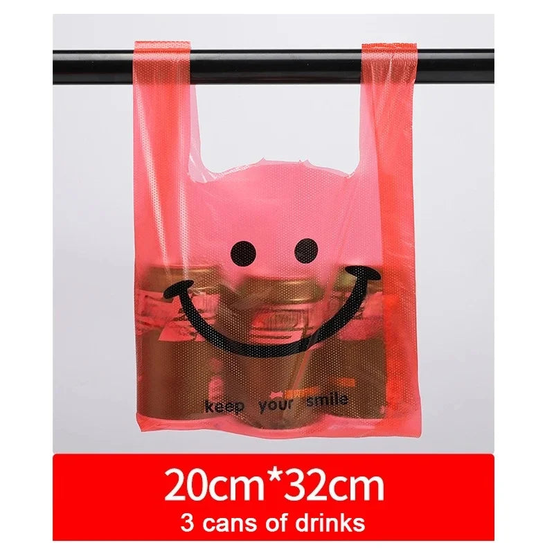 200-50Pcs Plastic Shopping Bags with Handle  3 Sizes Supermarket Shopping Convenient Reusable Bag Kitchen Storage Plastic Bag