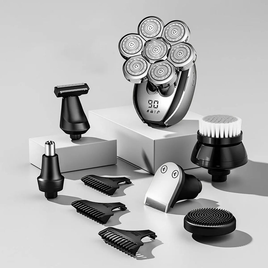 6-in-1 Grooming Kits Electric Shaver 7-D Facial Body Electric Razor For Men Hair Beard Trimmer Bald Head Shaving Machine USB