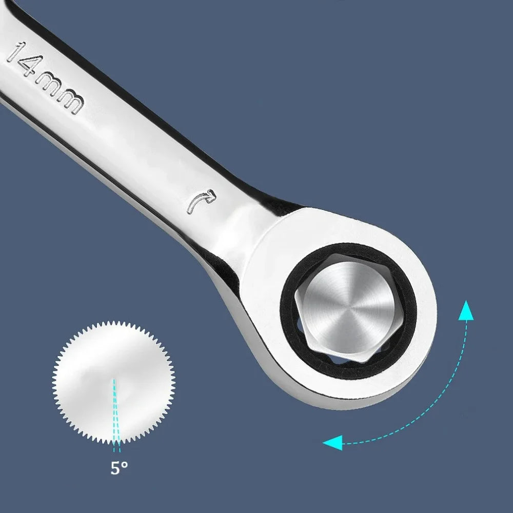 6-19mm Stubby Ratchet Spanner Short Ratchet Wrench Car Repair Hand Tools 72 Tooth Design Short Handle Dual-purpose Wrench Tool