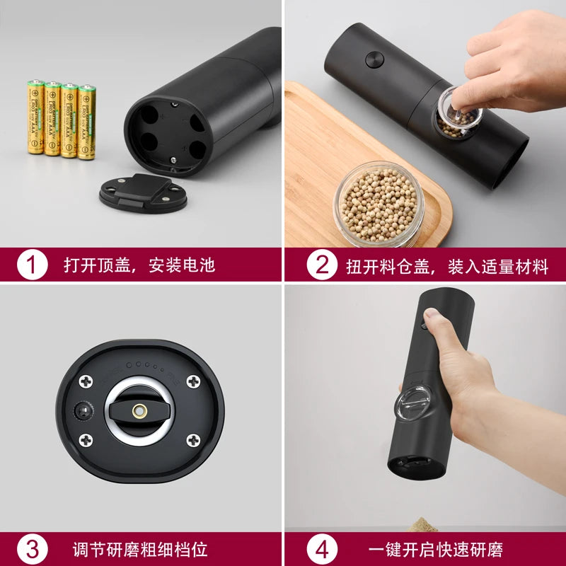 1PC/2PCS Electric Automatic Pepper Grinder Set Salt And Pepper Mill Adjustable Coarseness Spice Grinder for Kitchen