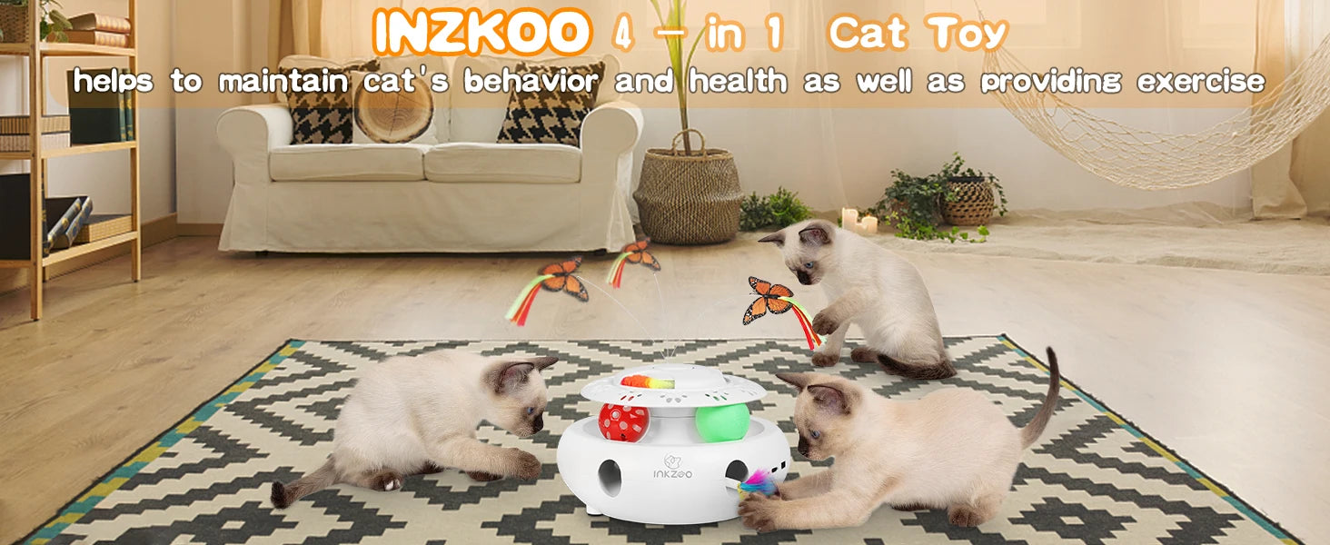 INKZOO 4-in-1 Interactive Cat Toys for Indoor Cats, Automatic 6 Holes Mice Whack-A-Mole, Fluttering Butterfly, Track Balls, USB