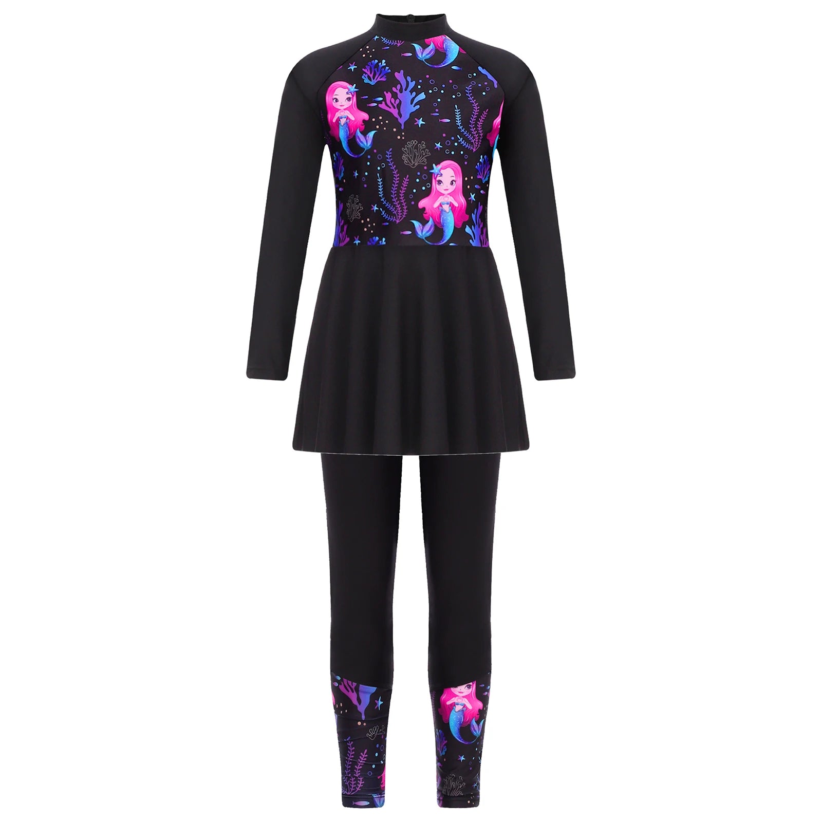 Girls Swimsuits 2 Piece Rash Guard Set UPF 50 Sun Protection Long Sleeve Swim Dress with Leggings Kids Full Body Cover Beachwear