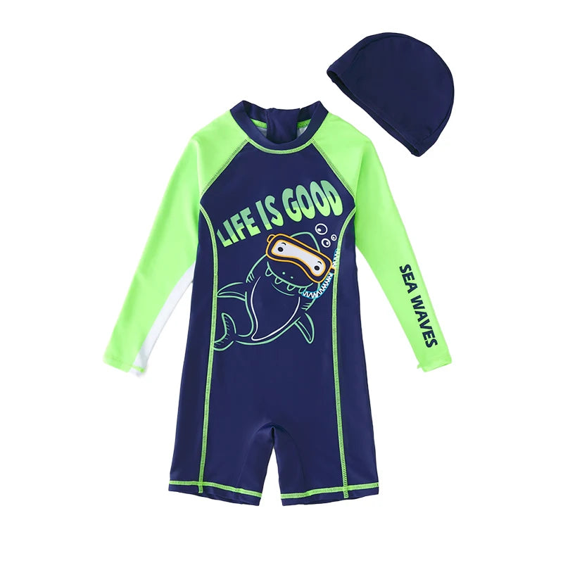 Children's Swimsuit Orange Long Sleeve Rash Guard Kids UPF50 UV Protection Boy's Beach Clothes Shark Swimming Bathing Suit Kids