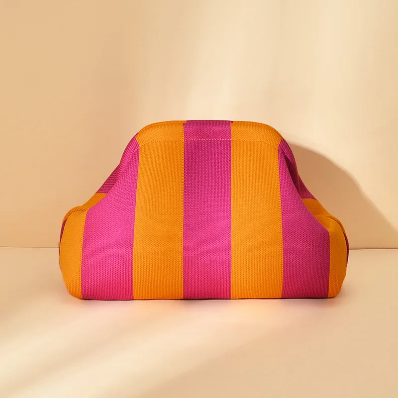 Striped Beach Bag Cloud Knitted Fashion Commuter All-Match Makeup Bag Weave Cross-Border Style Polyester Pillow-Shaped Bag