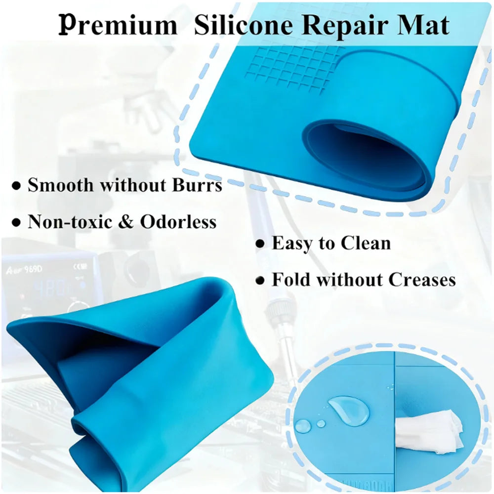1pcs Soldering Station Mat Silicone Work Mat Heat Resistant Anti-Static Magnetic Mat for Electronic Phone Laptop Watch Repair