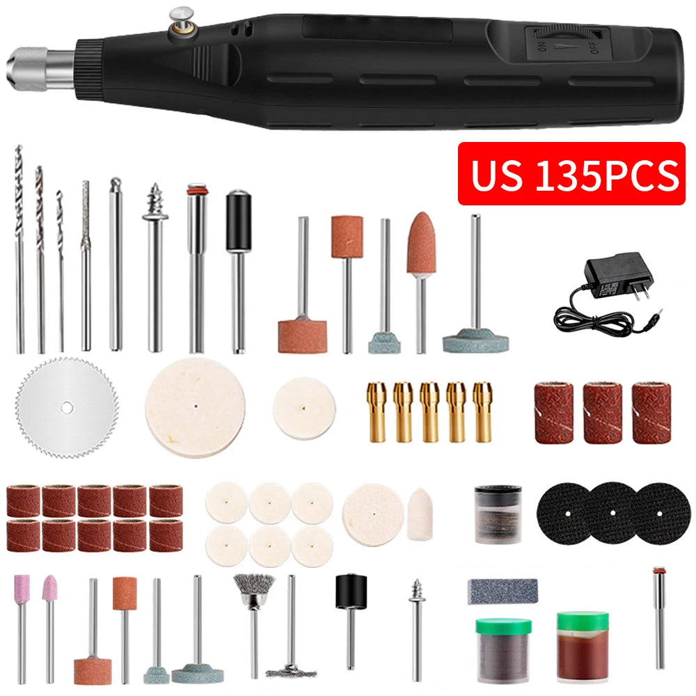 Mini Electric Drill Grinder with Drill Bit Sets 12V Portable Electric Carving Pen Rotary Household Drill Polish Grinding Machine