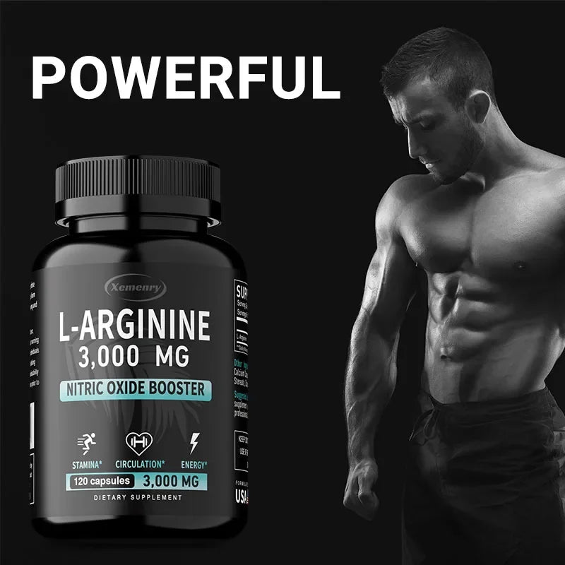 L-Arginine 3000mg - Contains Amino Acids, Supports Blood Flow and Heart Function, Promotes Muscle Growth, Boosts Energy