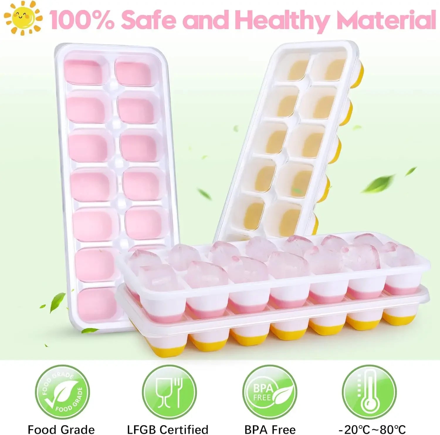 Silicone Ice Cube Mold Trays Reusable Ice Tray with Lid 14 Cube Easy Release Whiskey Cocktail Freezer Container