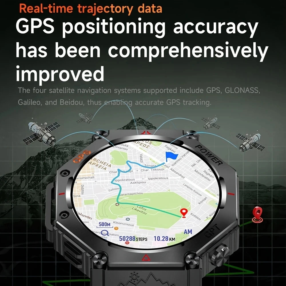 New ChatGPT AI assistant smartwatch with 5ATM water resistance, GPS, built-in dual-frequency GNSS and compass. For men and women