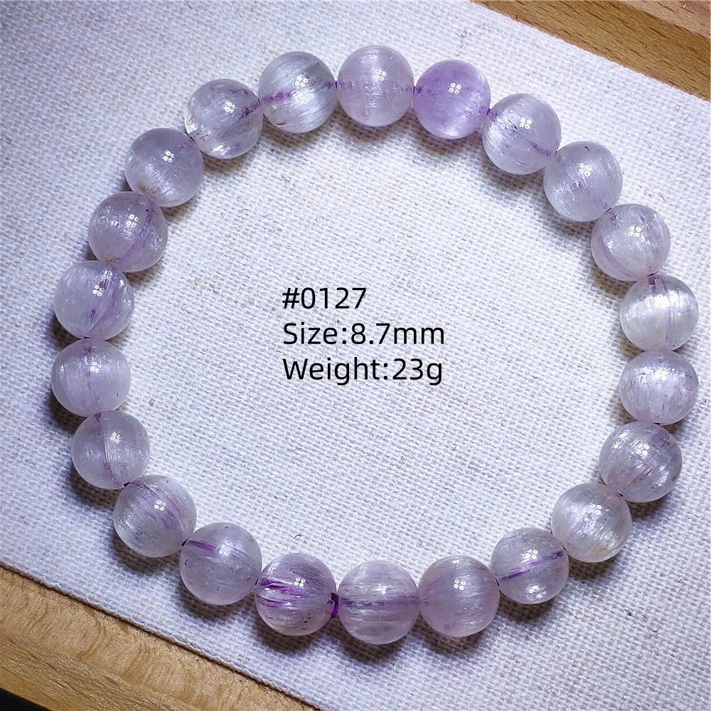 Natural Purple Kunzite Clear Round Beads Bracelet Jewelry Women Men Colorful Kunzite Bracelet Cat Eye Women Men AAAAAA