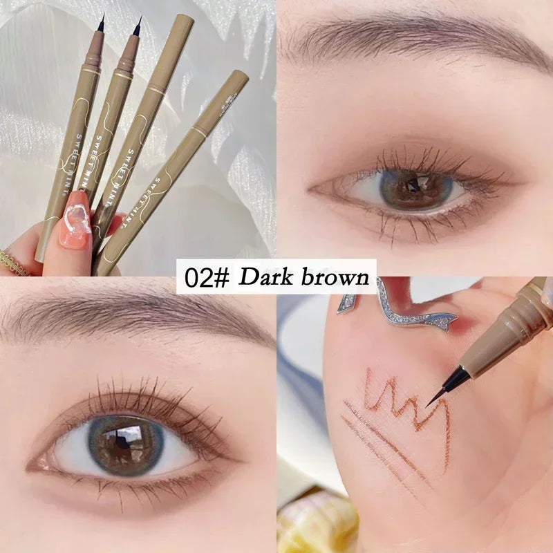 Dark brown eyebrow pen for natural brow makeup, precise waterproof tip, close-up results