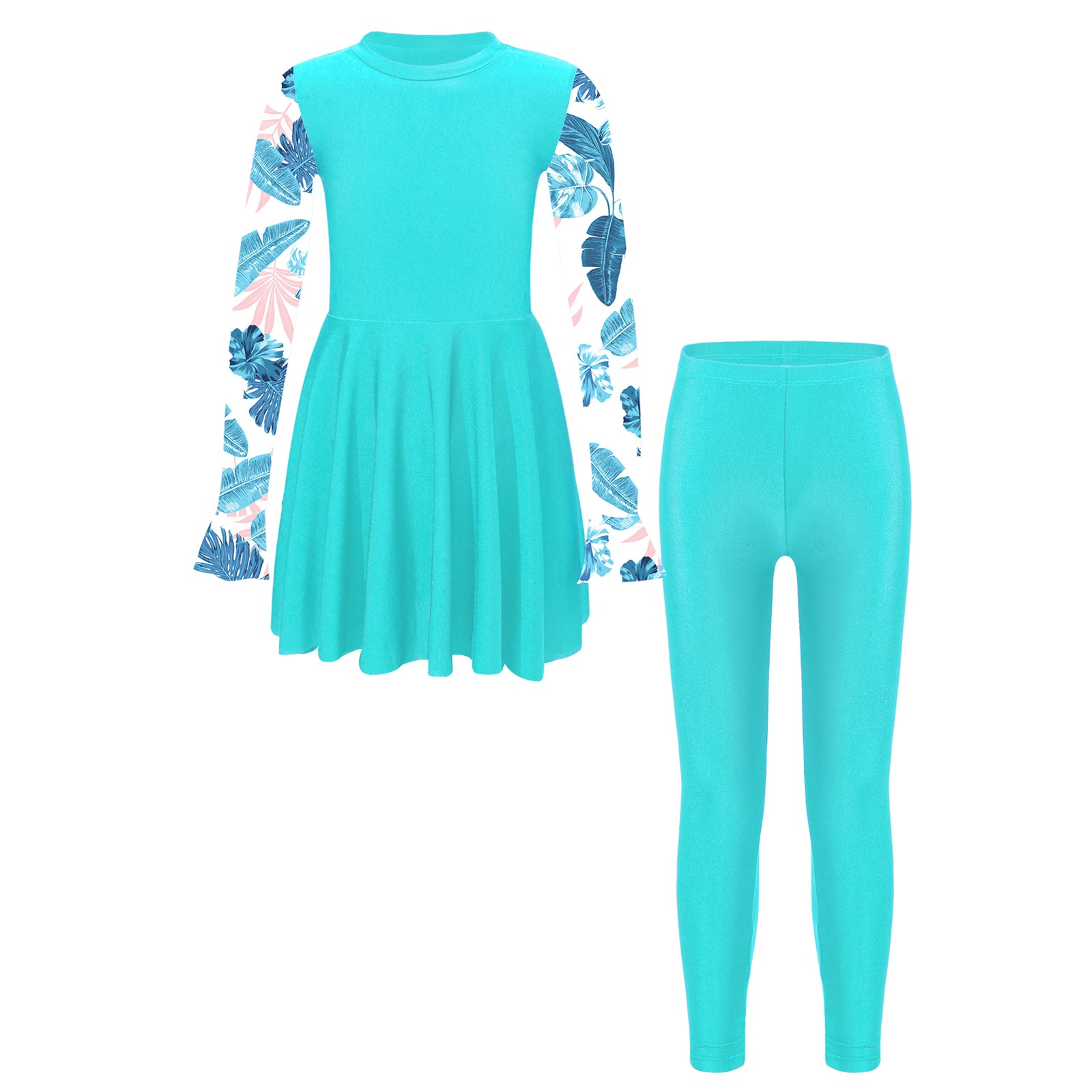 Girls Swimsuits 2 Piece Rash Guard Set UPF 50 Sun Protection Long Sleeve Swim Dress with Leggings Kids Full Body Cover Beachwear