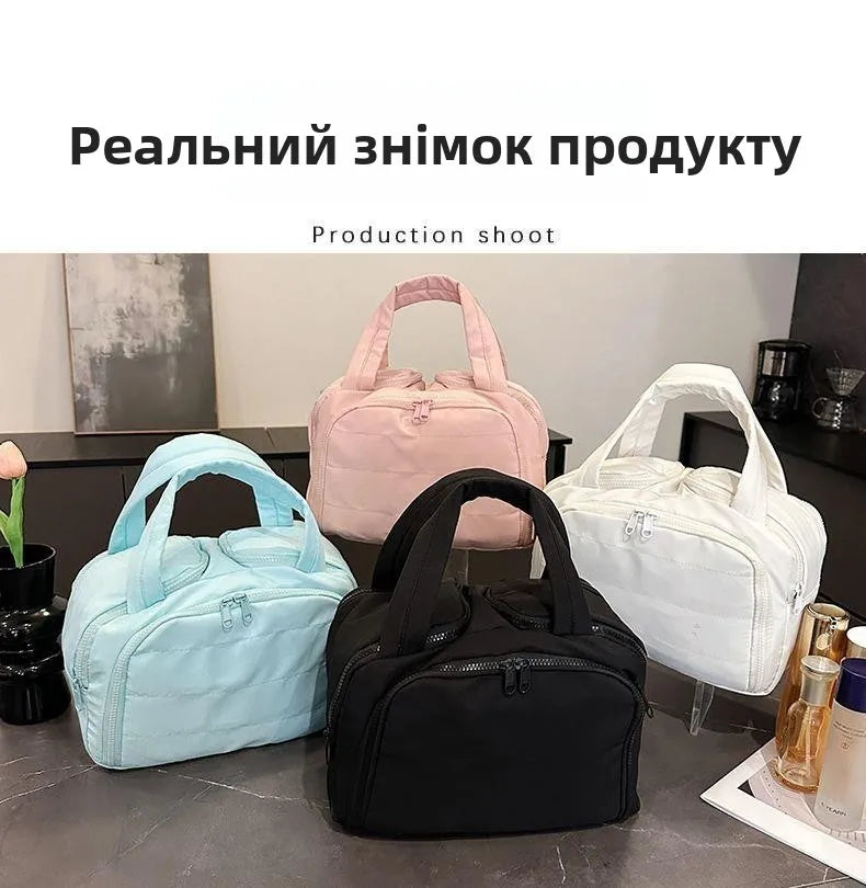 Portable Large Capacity Waterproof Cosmetic Storage Bag Handheld Travel Toiletry Bag Cosmetic Bag Durable Leather Bag